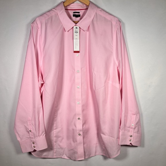Talbots Tops - Talbots Button Up Top Womens 24 W Non Iron Shirt Pink Office Casual Plus New NWT